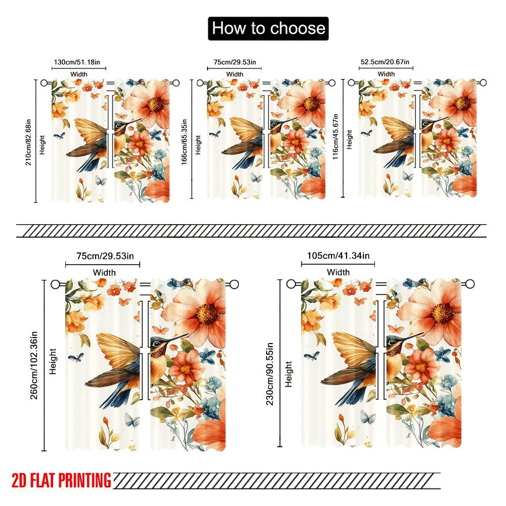 2pcs,2D Plane Printing Curtains Hummingbird Bliss 100% Polyester (without Rod) Outdoor Decorations for Bedroom, Office, Living