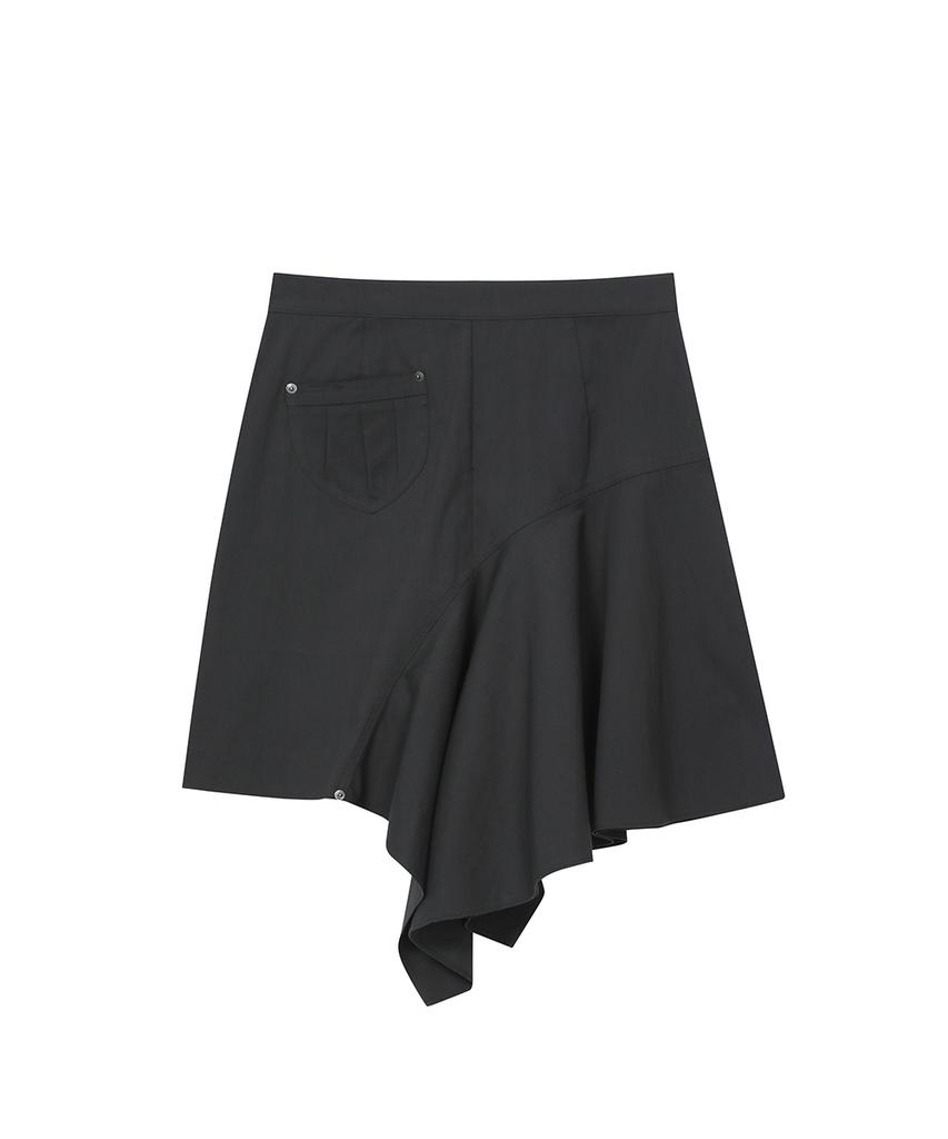 Miseki Seoul One Side Draped Midi Skirt Charcoal