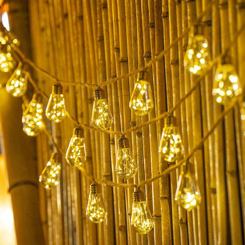 Solar-Powered LED Hemp Rope String Lights: Waterproof Copper Wire for Camping, Christmas, and Yard Decoration