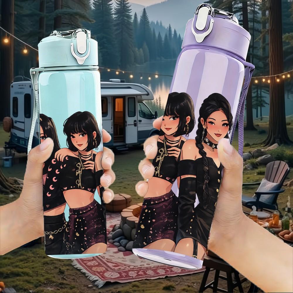 1PC Girl Band Pop Group Portrait Print 750ml Color Plastic Sports Water Bottle Leakproof Flip Straw Lid Suitable for Sports Office Home Use