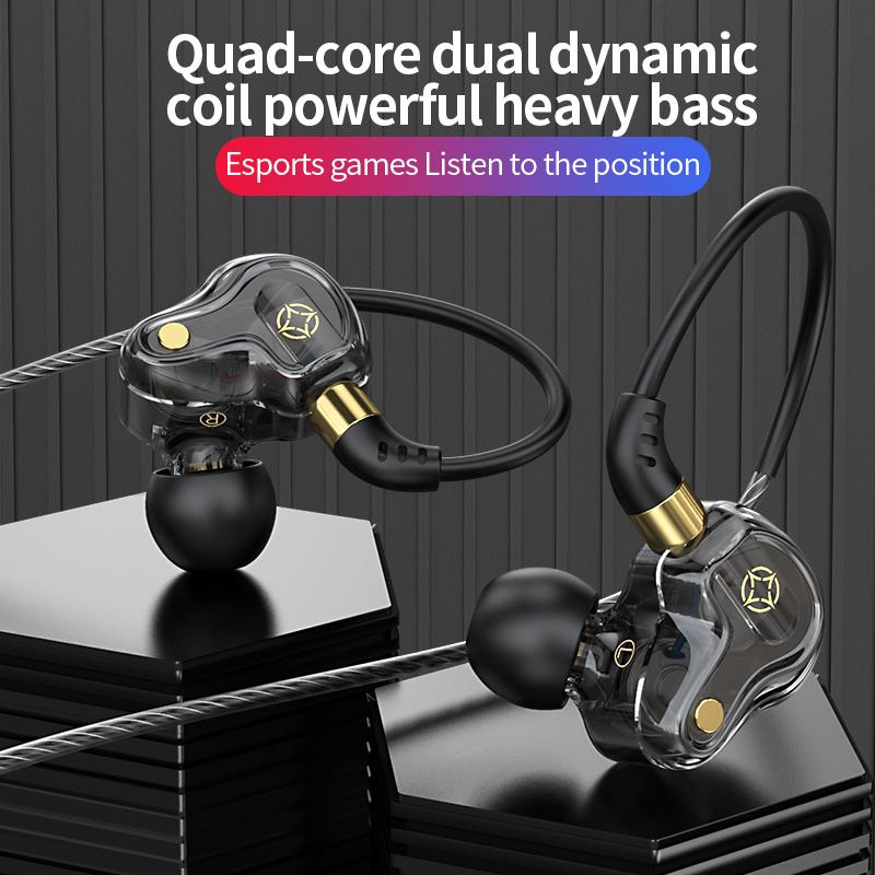 3.5mm Wired Earphones 8mm Dual Dynamic Coil HiFi Bass Stereo Earbuds Sports Gaming In-Ear Headset Headphones with Microphone
