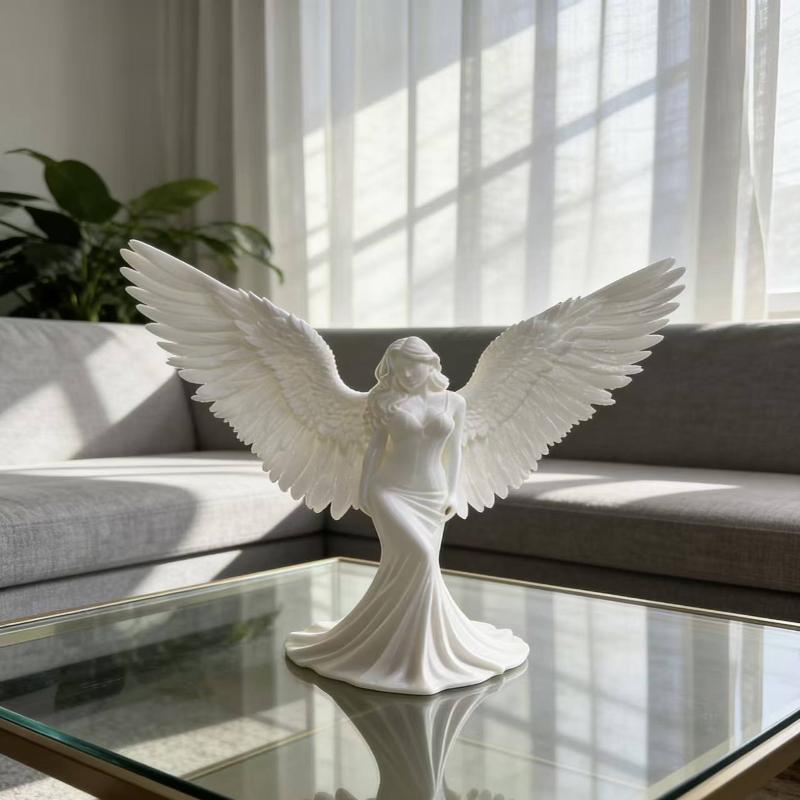 3D Printed Goddess Angel Statue Pure White Wings Ornament for Living Room Desktop Spiritual Decor