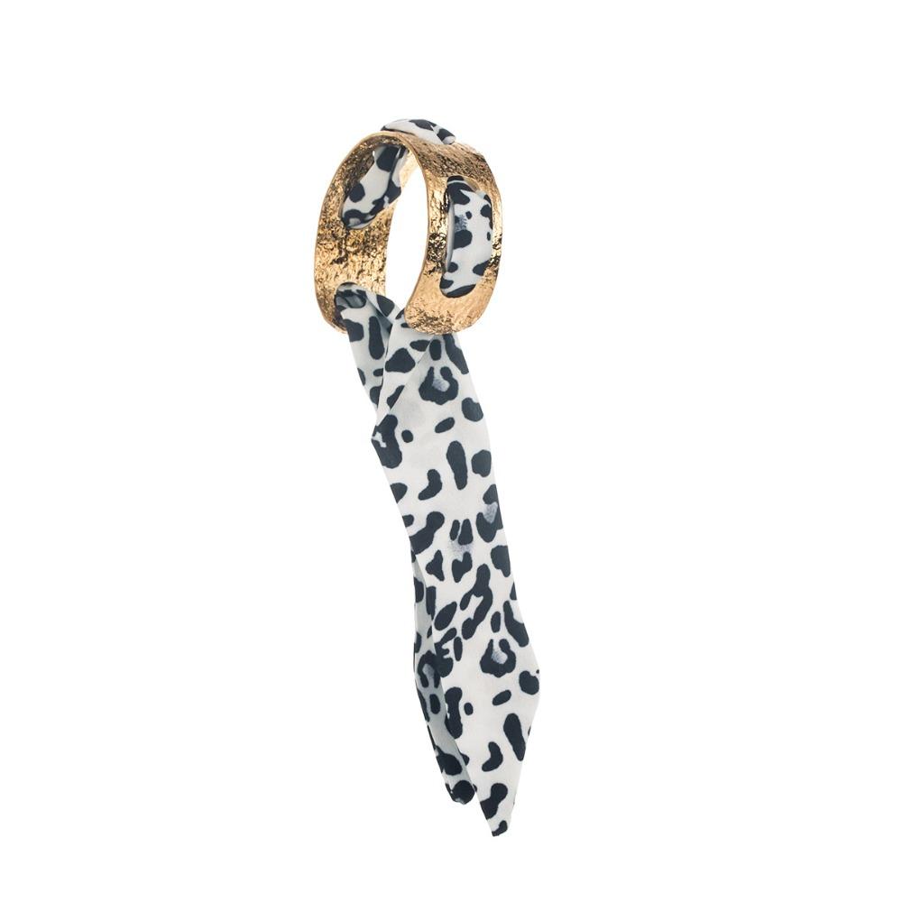 

Polka Dot Silk Scarf Cuff Bangles Leopard Print Ethnic Style Wristband Metal Wide Bracelet Gifts Style 2