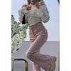 American Pink Women's Elastic High-Waisted Wide-Leg Retro Micro-Flare Jeans