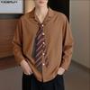 INCERUN Oversized Men Lapel Neck Long Sleeve Striped Print Buttons Up Casual Shirts