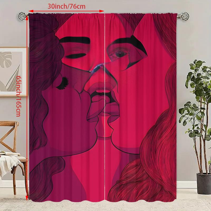 2 pos - Valentine's Day Figures 12 prints - Printed curtains - Polyester material - Suitable for bedroom, living room, study,
