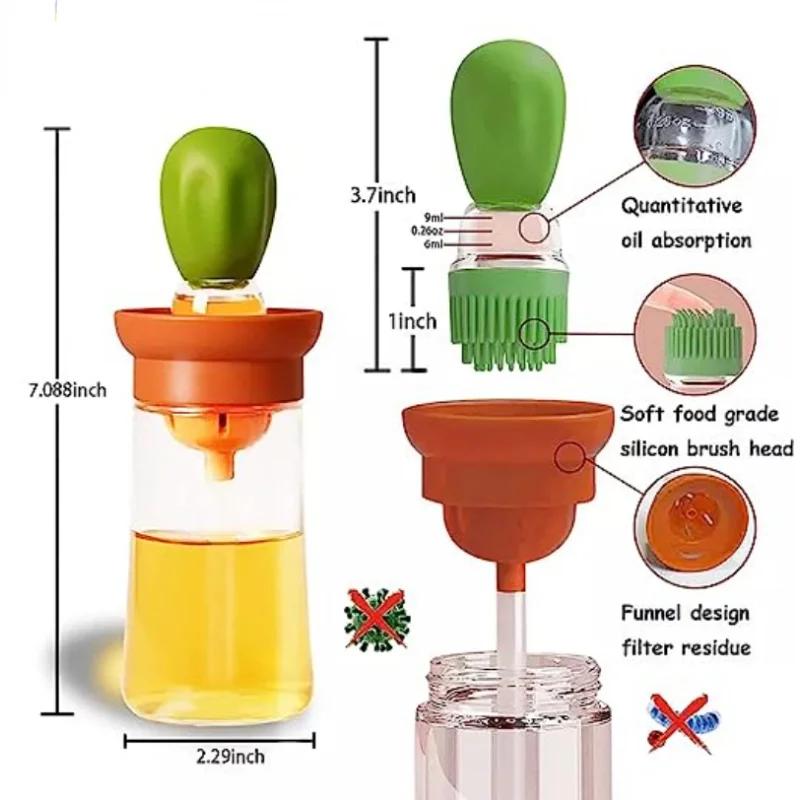 Sticlă de ulei de bucătărie pensulă siliconică recipient pentru ulei cu pensulă potrivit pentru gătit în bucătărie, copt clătite, ustensile pentru grătar