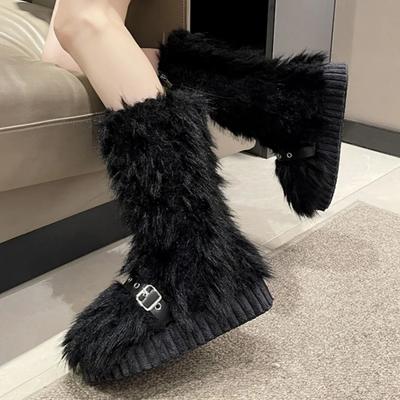 Trend Platform Fur Mid Calf Boots Women Warm Shoes 2025 Winter New Chelsea Goth Sneaker Fashion Casual Short Plush Botas Mujer