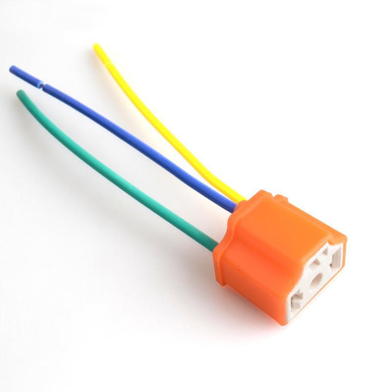 H4 Car Headlight Bulb Socket with Pure Copper Wire & Heat-Resistant Ceramic Holder