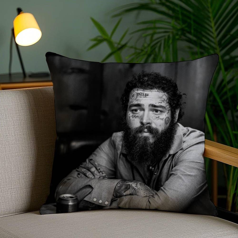 P-Post M-Malone Pillow Case Home Dorm Chair Back Short Plush Double-Sided Printing Office Nap Time Cushion Cover