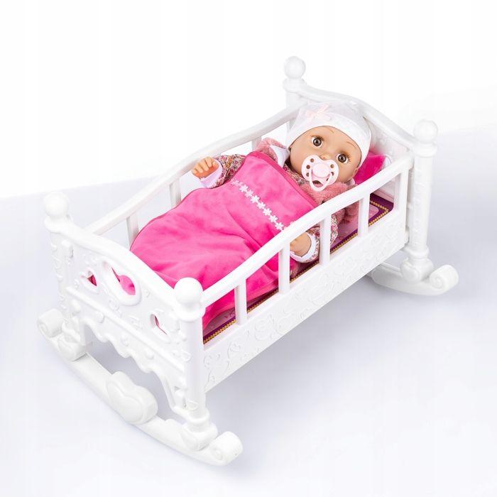 Kinderplay lit/berceau 2-en-1 pour poupée 45 cm avec oreiller et couette (KP6688)