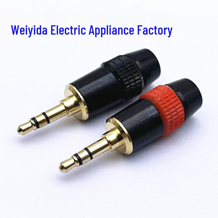 Gold-Plated 3.5mm Dual-Channel Three-Core Red/Black Rubber Ring Stereo Headphone Plug