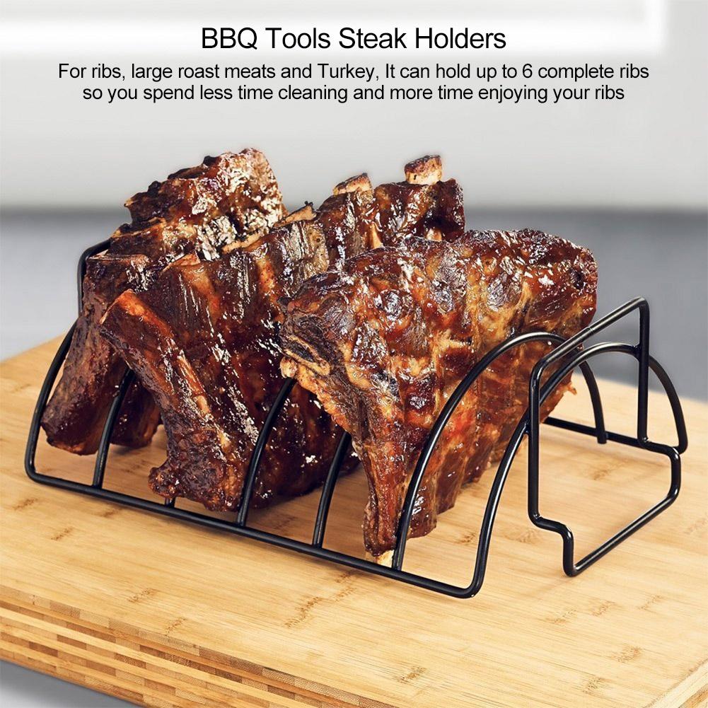 Outdoor Metal BBQ Tools Steak Holders Rib Rack Grilling Kitchen Tool