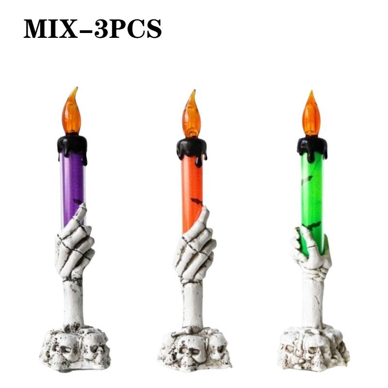 1-3PCS LED Skull Hand Candle Light Battery Operated Flame Effect HalloweenGothic Decoration for Haunted HouseTable Hanging Decor
