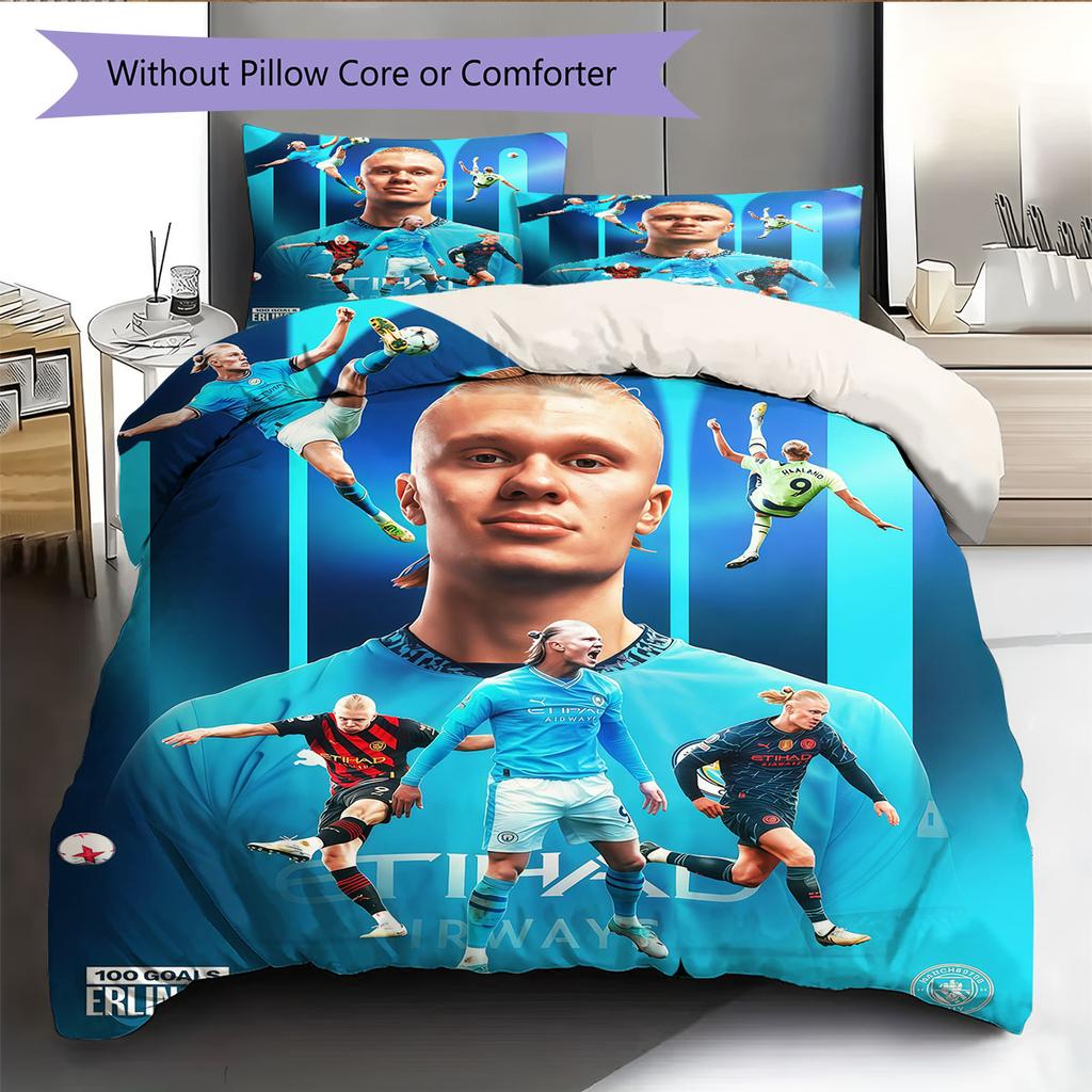 Erling Haaland Icon Bedding Quilt Set Quilt Cover Pillowcase Home Decoration Birthday Gift (1 * duvet cover + 2 * pillowcase, without core)