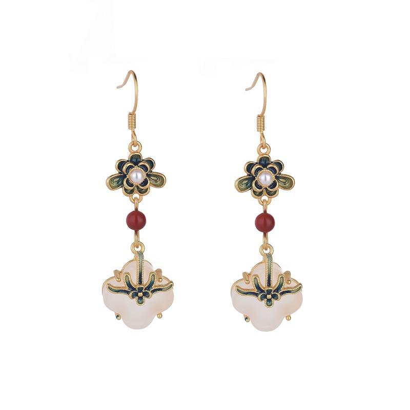 Gold Plated Imitation Jade Earrings For Women, Exquisite Long Style, Niche Design, Antique Style Jewelry Gift