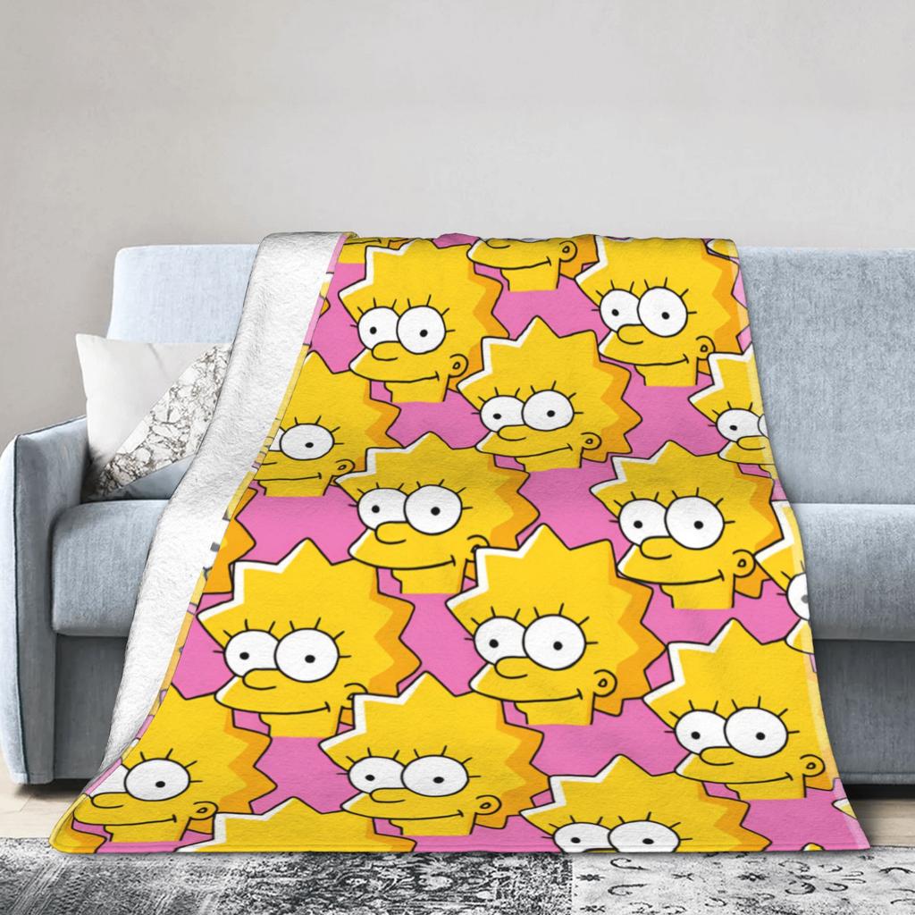 S-Simpsons Lisa Yellow Star Pattern Blankets Quality Soft Cozy Bedding Throws Winter Picnic Couch Bed Funny Bedspread