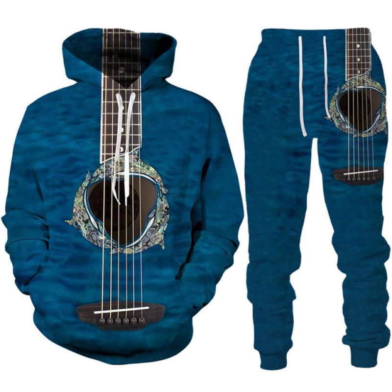 Funny Guitar Men's 3D Print Hoodies/Pants/Suit Harajuku Vintage Couple Tracksuit Set Personality Hip Hop Streetwear Clothing