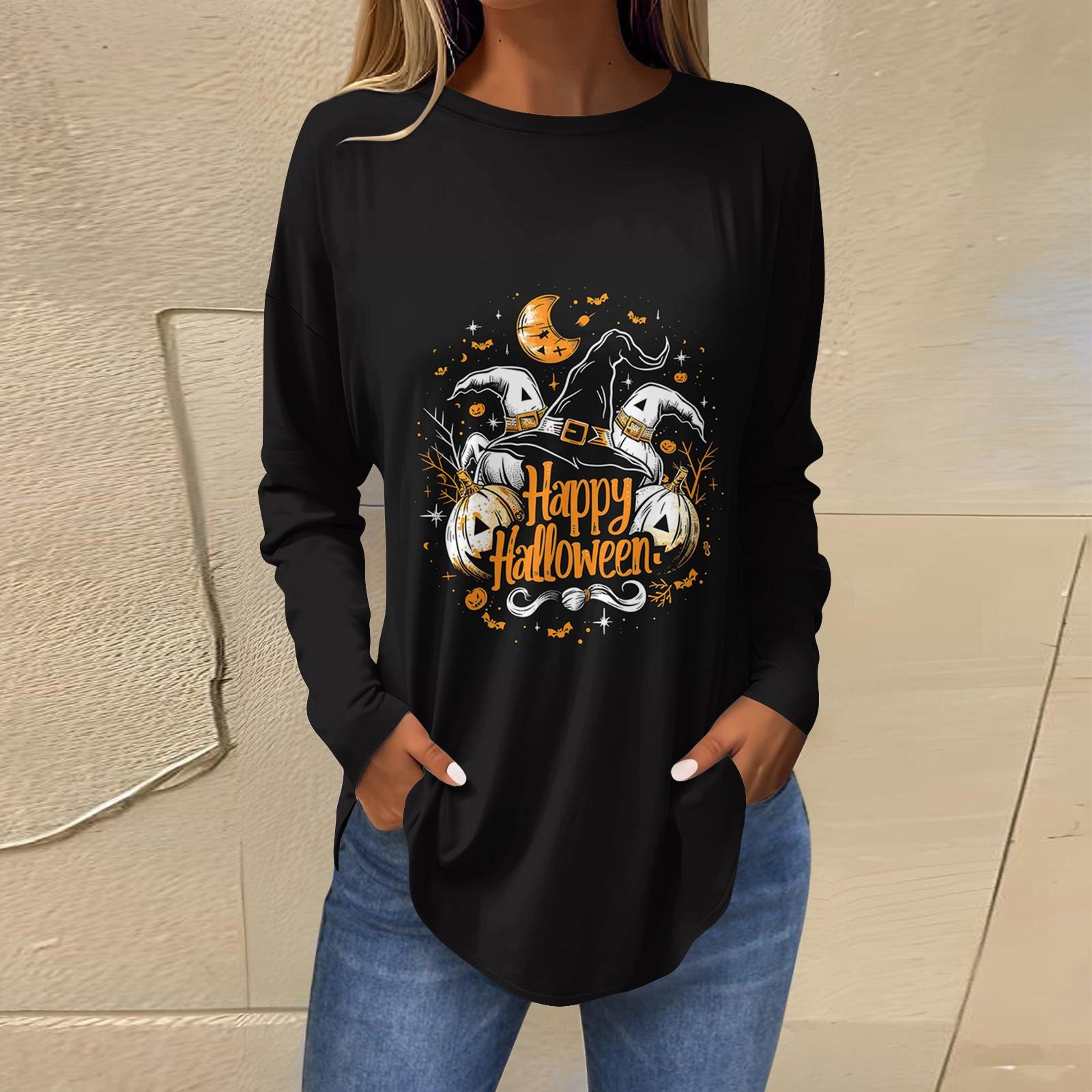 Женская свободная футболка с длинным рукавом с круглым вырезом и принтом — фото 10