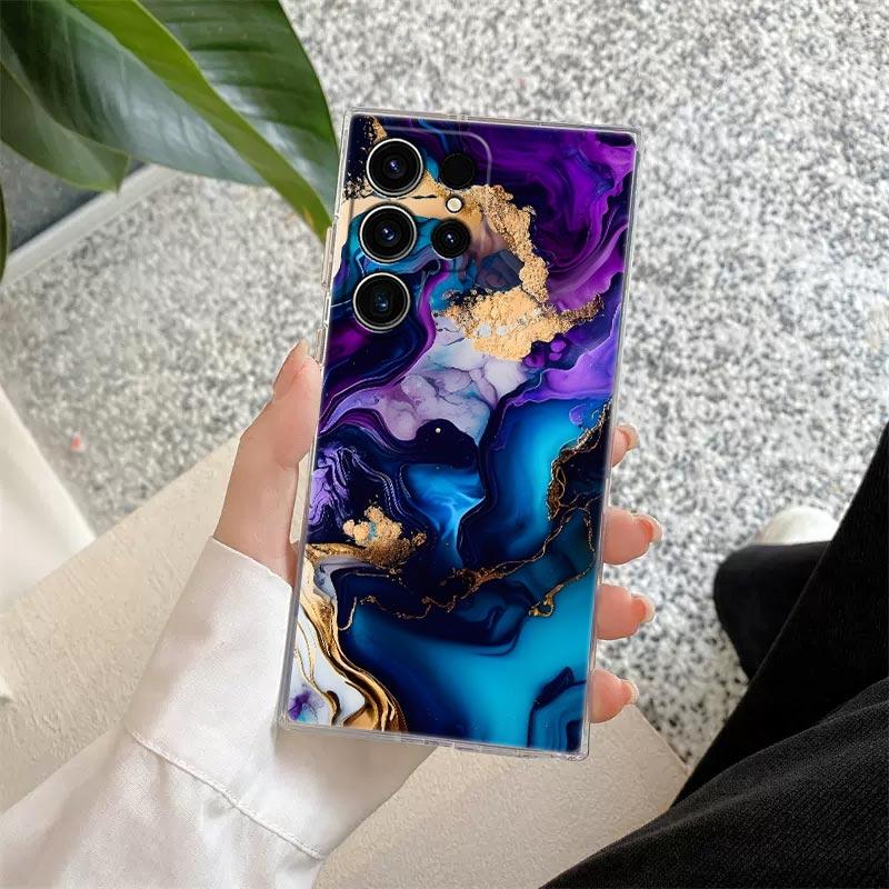 Watercolor Abstract Marble Pattern Clear Case For Samsung Galaxy S26 S25 S24 S23 Ultra S20 S21 FE S22 Plus S26 Ultra Phone Cover