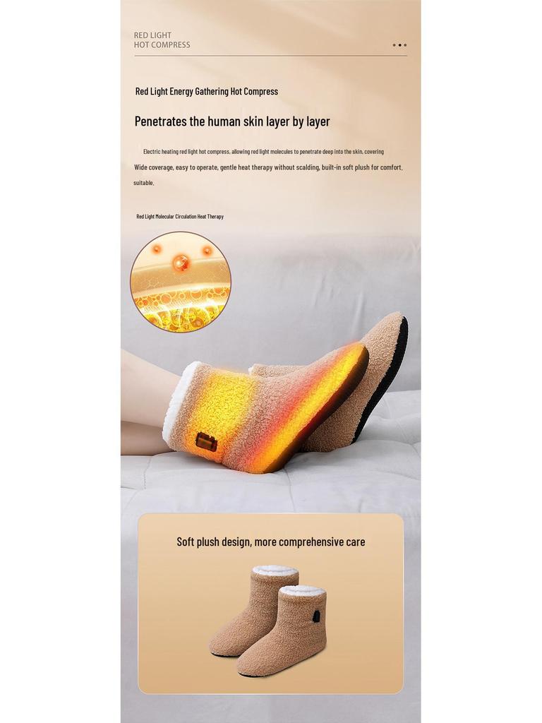 Red Light Therapy Heated Cotton Shoes: Winter Velvet, Thickened, Anti-Frost Foot Warmers.