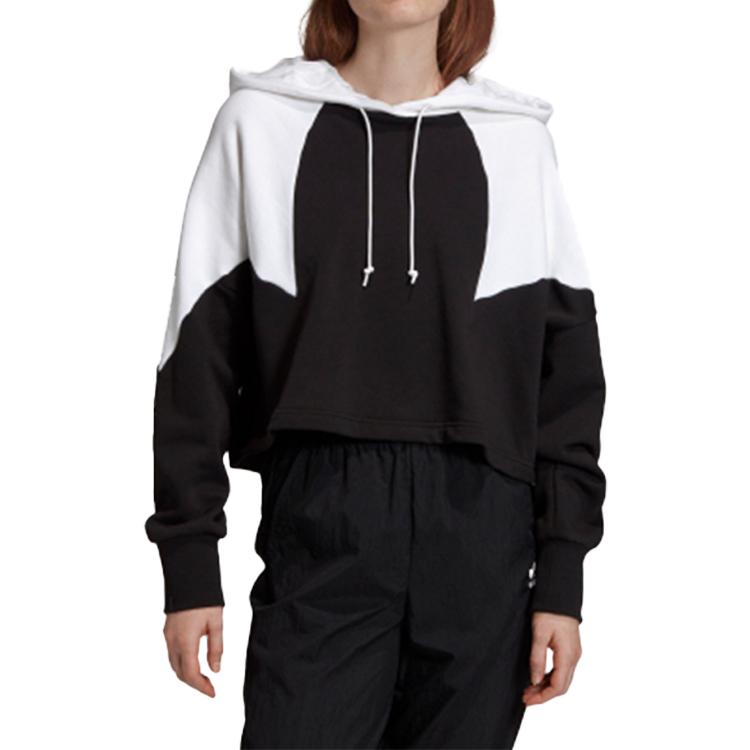 Adidas Originals Large Logo Hoodie Short Vintage Sports Pullover Color Block American Sweatshirt Women hoodies Black White GD2404