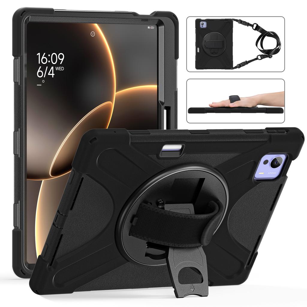 Rugged Stand Case for Xiaomi Pad 7 Ultra 2025 14.0 Inch 360 Rotating Heavy Duty Cover with Hand & Shoulder Strap 3-Layers Shell