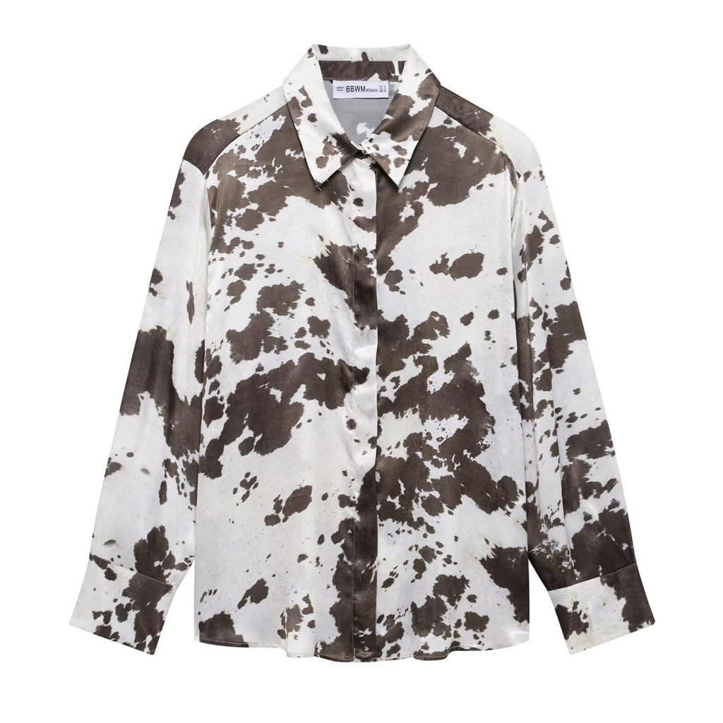 Damen-Set aus lockerem Hemd und Rock mit Gürtel im Animal-Print - Frühling 2025, Europäischer & Amerikanischer Stil, Seidentextur