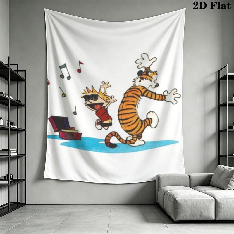 Calvin and Hobbes Wall Tapestry Aesthetic Wall Hanging Printed Fabric Blanket Decorative Tapestries for Bedroom Living Room Home Decor