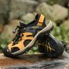Outdoor Adventures, Men'S Breathable Hiking Sandals - Closed Toe, Fisherman Style, Black with Brown & Grey Accents