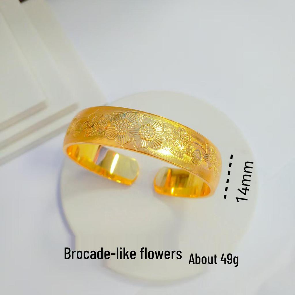 Vietnamese Sa Gold Wide Face CNC Bangle - Fu Lu Gu Xiang Wedding Jewelry