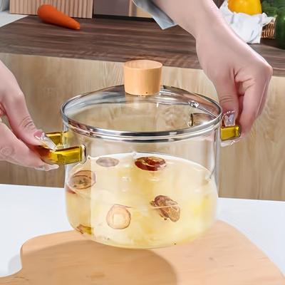 Ustensile de cuisine Durable en verre à haute teneur en Borosilicate, marmite à ragoût et à soupe à double poignée, conception transparente, cuisinière électrique Compatible