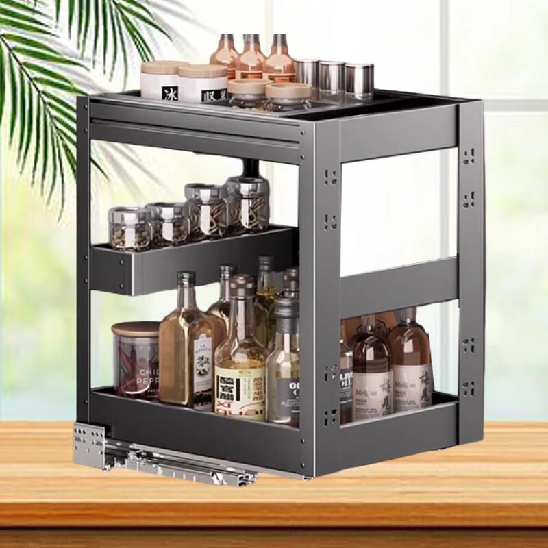 Gunmetal Gray Aluminum Kitchen Spice Pull-Out Rack