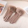 Warm Fleece-Lined Suede Touchscreen Gloves Women Winter Outdoor Cycling Windproof Anti-Slip
