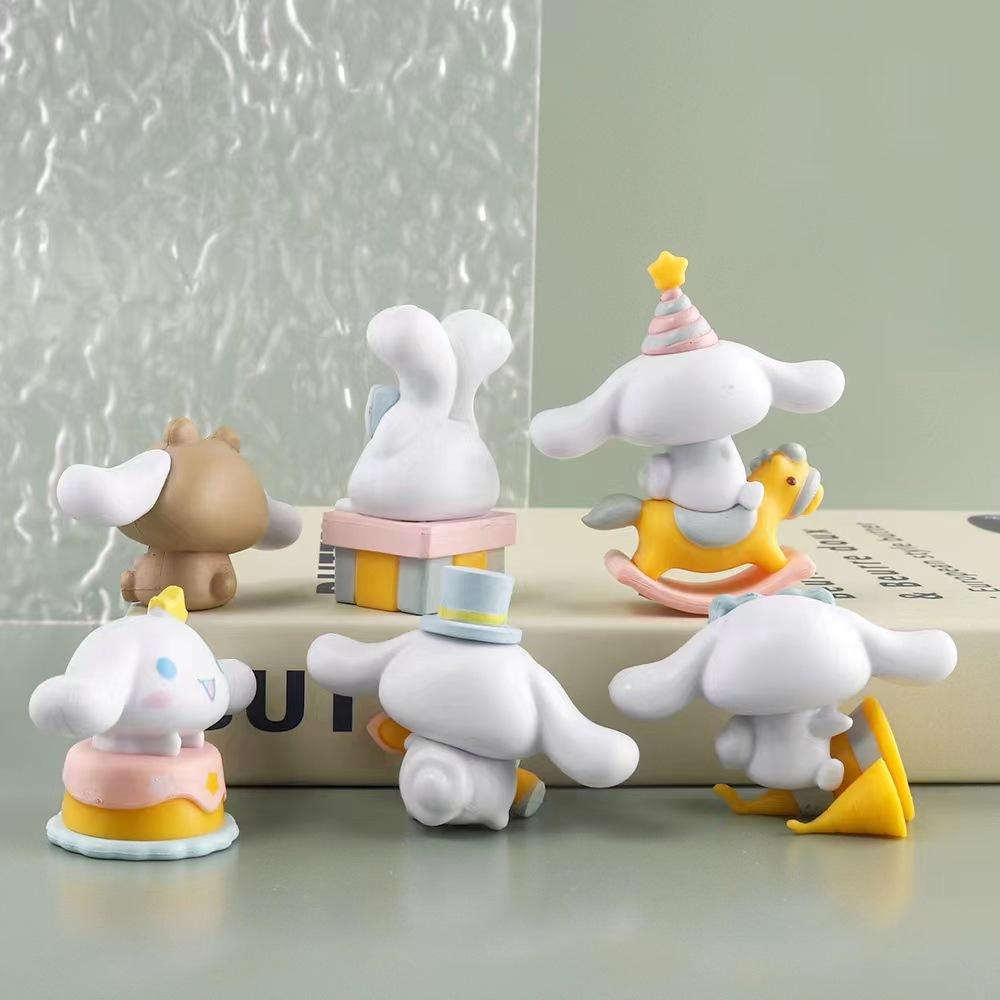 6Pcs Anime Figure Cinnamoroll Party Pom Pom Purin Gudetama PVC Model Figurine DIY Sticker Doll Ornamental Ornament Toy Gift