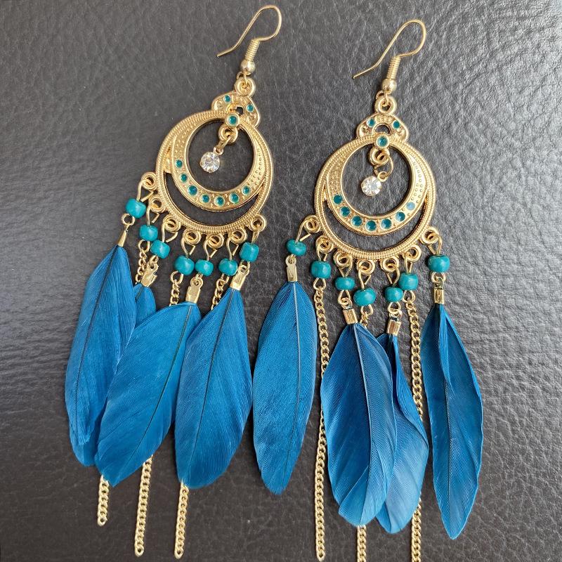 Bohemian Long Tassel Feather Earrings - Trendy Douyin-Inspired Design for Women