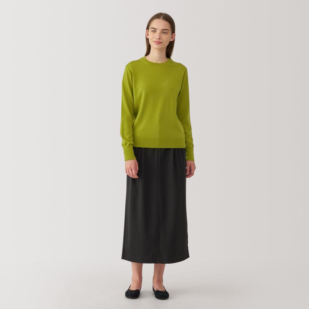 MUJI Washable Wool Crew Neck Light Size S Women's High-Gauge Sweater, Green, (BAC11A4A)