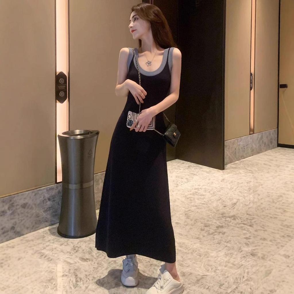 Women's French-Style Knitted Slimming Vest Dress - Summer Long Design