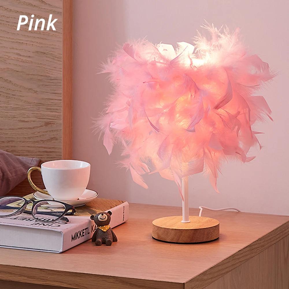LED Warme Kleine Tisch Lampe Nordic Romantische Kreative Feder Hochzeit Zimmer Rot Mädchen Schlafzimmer Nacht Taschenlampe Nacht Lesen Licht