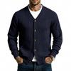 Herren Zopfmuster V-Ausschnitt Cardigan Pullover, Knopfleiste vorne, Zwei aufgesetzte Taschen, Gerippte Bündchen & Saum, Weicher Strick Lässiges Layering Top