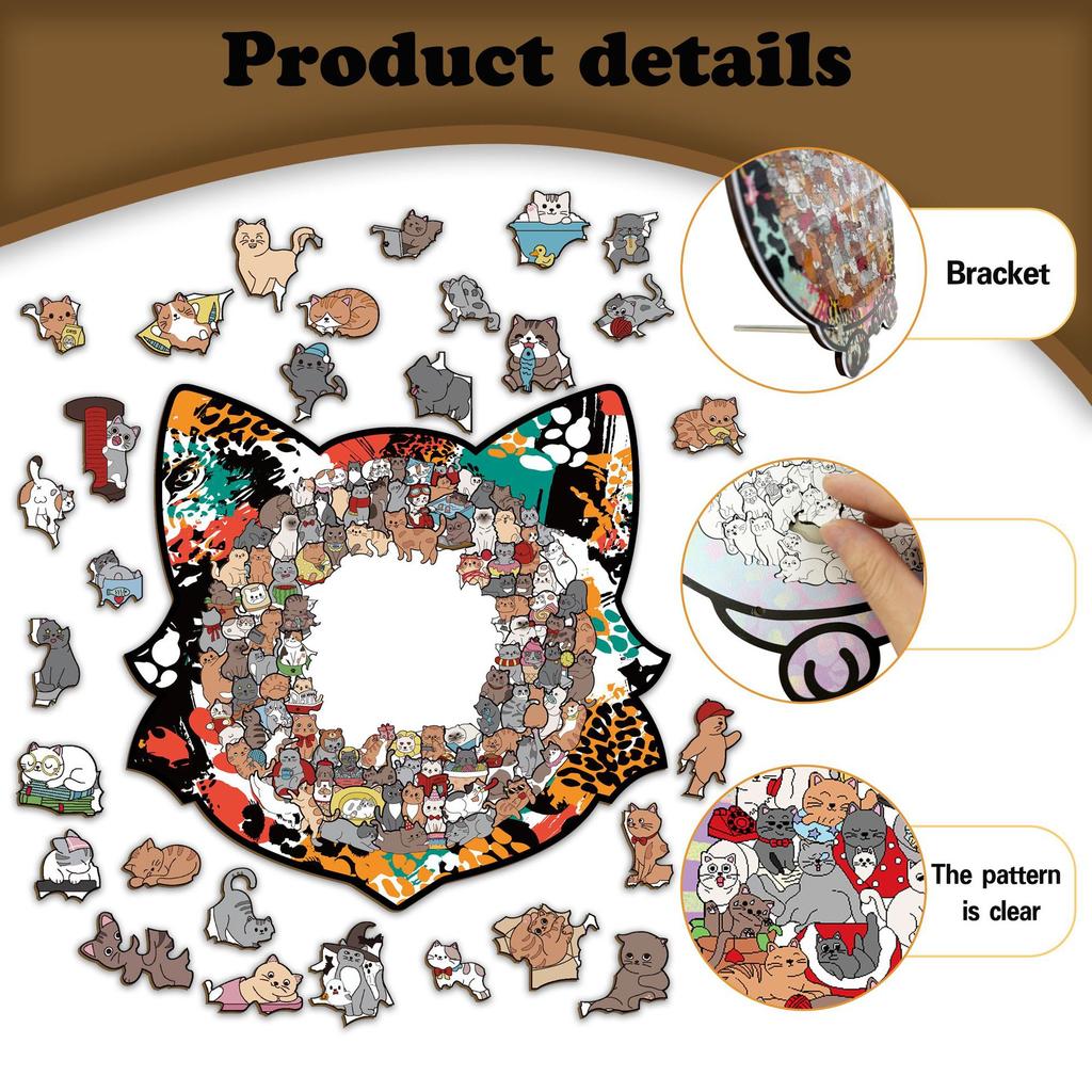 Wacocetoy Cross-Border Fun Cat Set Puzzle Toy Wooden Different Puzzle Gift High Matching Version Diy Handmade Puzzle