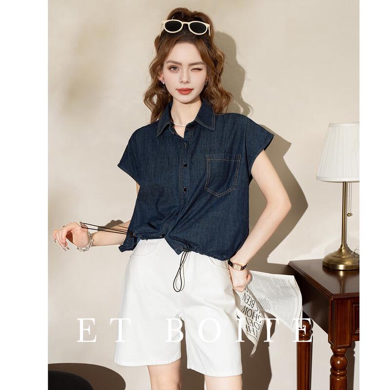 Women s Loose Fit Lapel Denim Shirt F