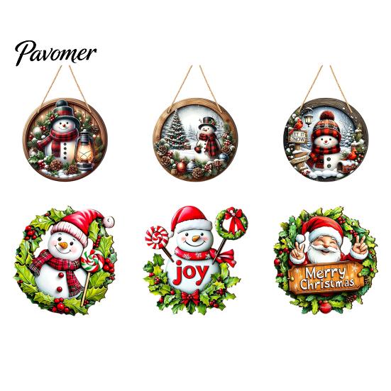 Family Christmas Home Decor Wooden Hanging Pendant, Snowman/Santa Claus/Gnome Ornament with Decorative Craft Pieces Hemp Rope for Indoor Outdoor