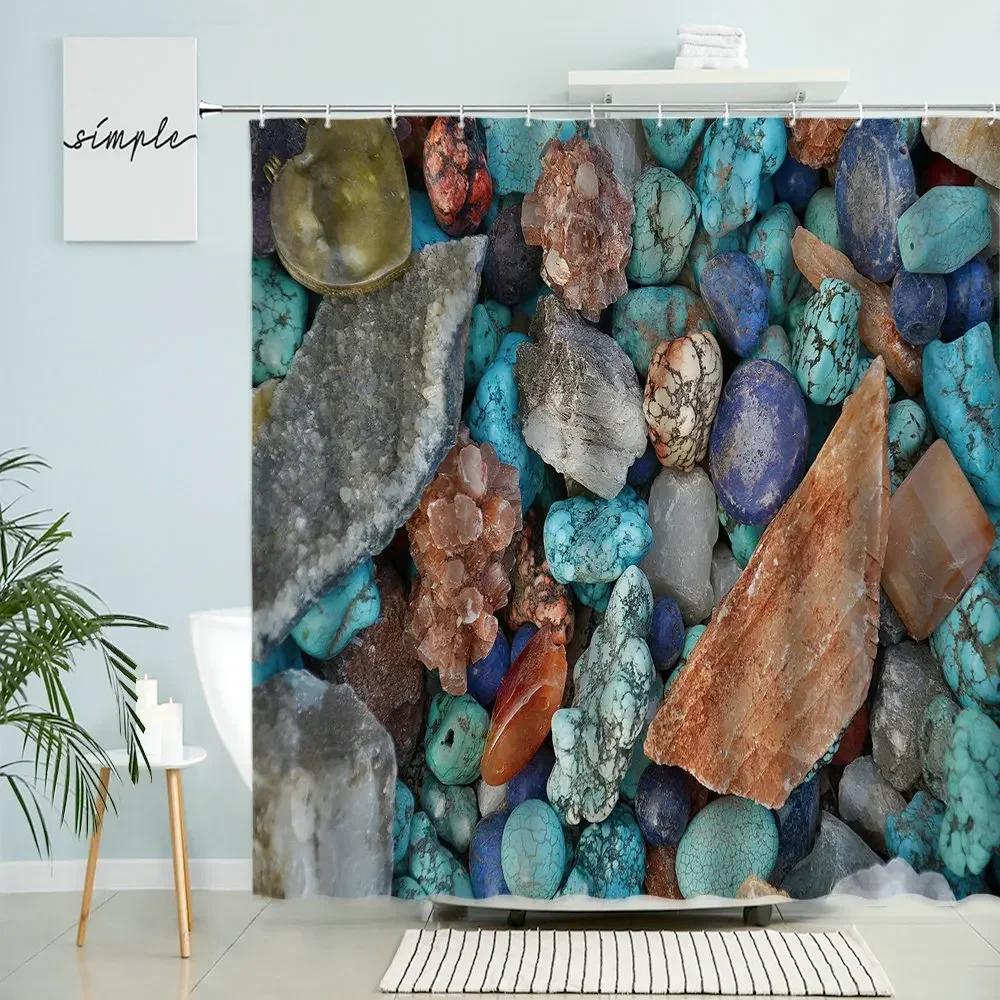 Zen Landscape Shower Curtain Natural Scenery Bathroom Decor Stone Rock Waterfall Beach Boho Polyester Screen With Hooks Washable