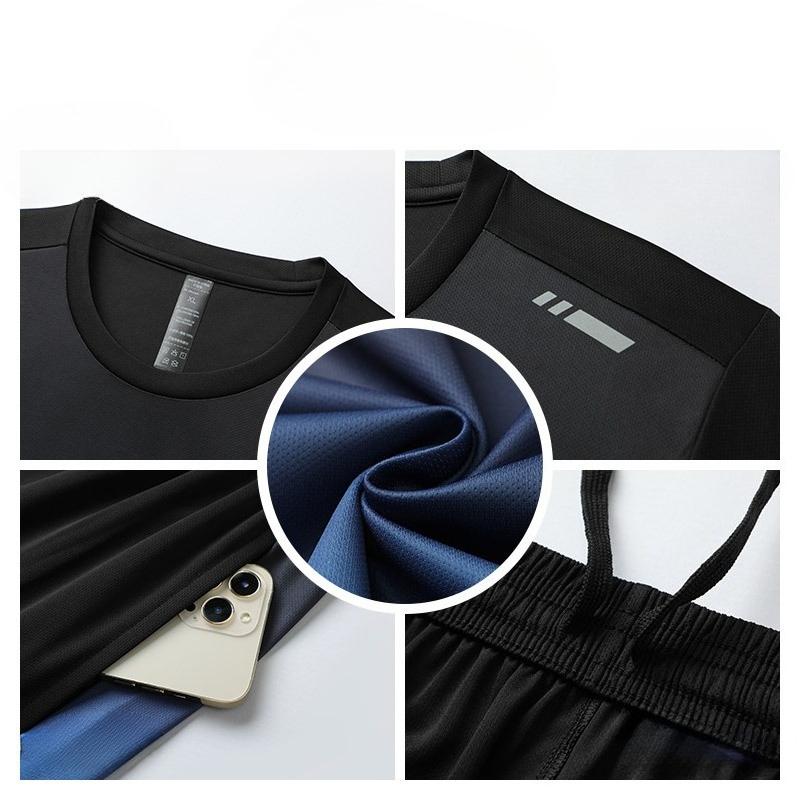 Gym Summer Quick Dry Breathable Men's T Shirt Set Outdoor Run Fitness Sports Short Sleeve Casual O-Neck Men Gym Sportswear T-Shirt Set