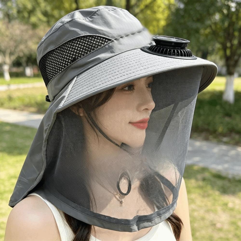UV Protection Mosquito Head Net Hat With Net Mesh Fishing Bucket Hat Fashion Solar Fan Hat  Camping