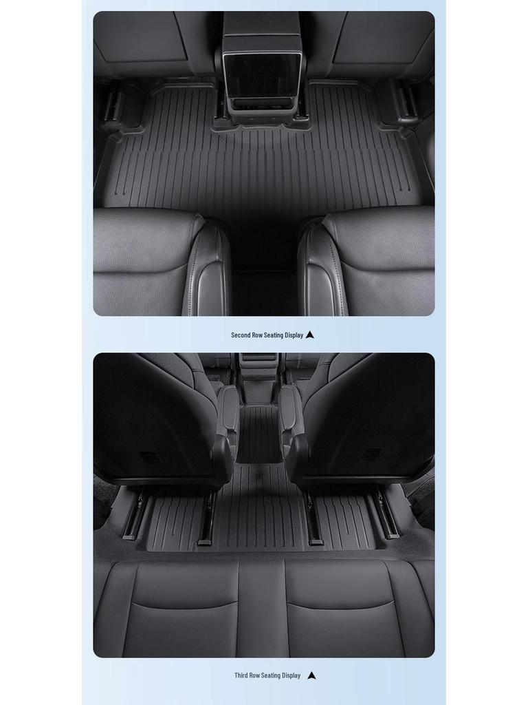6-Seater Tesla Model Y TPE Metal Foot Mats, Full Coverage, Twill Design