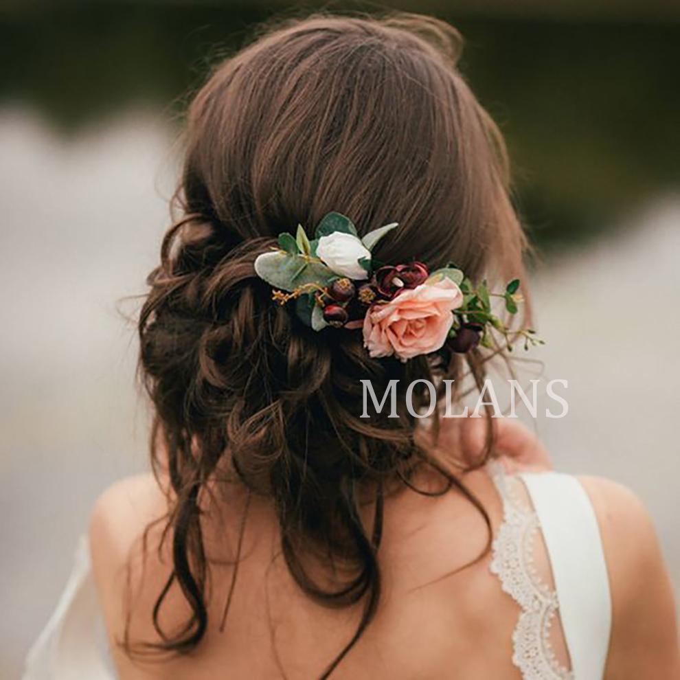 Molans Boho Braut Haarkämme Rustikale Hochzeit Floral Frauen Stimulation Blume Haarnadeln Bräute Haaraccessoires Grün Haarkämme