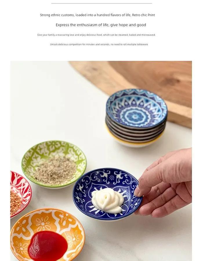Ceramic Bohemian-style small dishes, dipping sauce dishes, condiment dishes, soy sauce dishes, tableware, Japanese-style hotel cuisine dishes