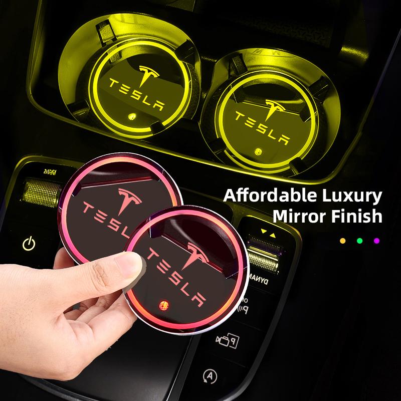 LDEPG1 Car Coasters USB Charging Anti-slip Cup Pad Seven-color LED Auto Interior Ambient Light For Tesla Model 3 Y S X Cybertruck Coil